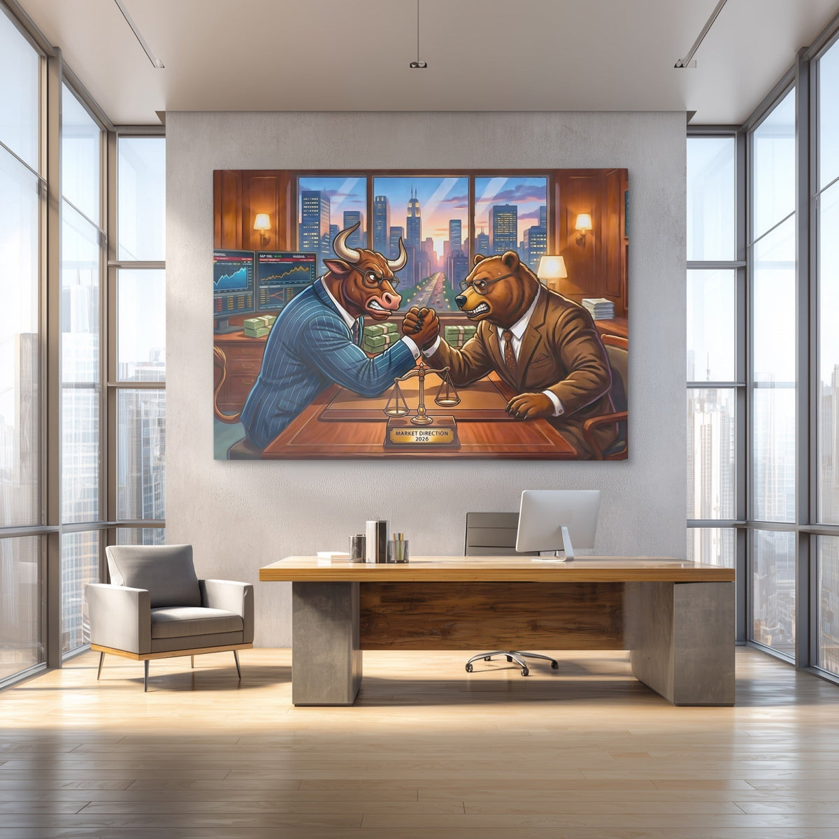 Bull Bear Office Arm Wrestle