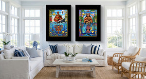 Hawaiian Playing Card Art - King & Queen 2 Piece Set black-framed canvas in a room