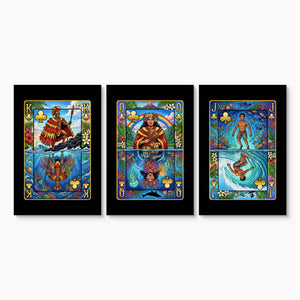 Hawaiian Playing Card Art - King Queen Jack 3 Piece canvas set on white