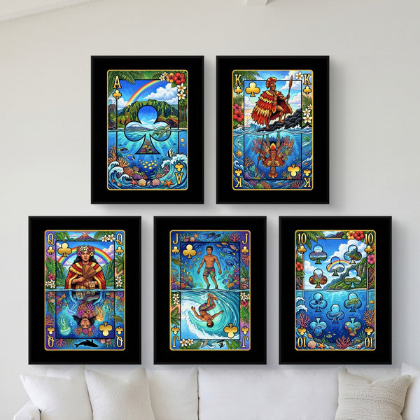 Hawaiian Playing Card Wall Art - 5 Piece Poker Set - Thedopeart
