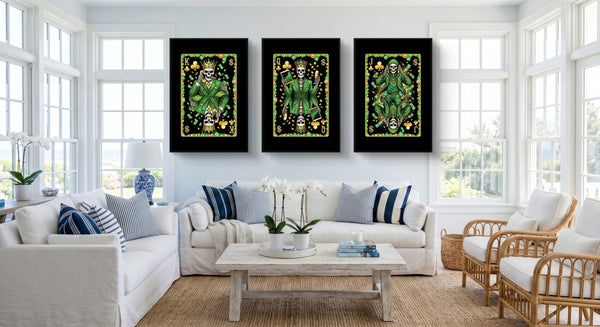 Money Skull Playing Card Art - King Queen Jack Set - Thedopeart