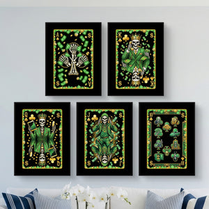 Money Skull Playing Card Wall Art - 5 Piece Set framed set in a bright living room