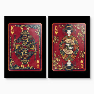 Samurai Playing Card Art - King & Queen 2 Piece Set canvas set on white