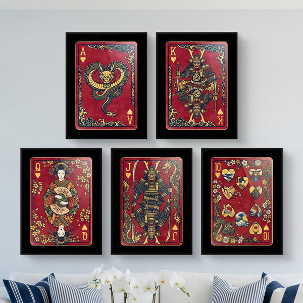 Samurai Playing Card Wall Art - 5 Piece Poker Set - Thedopeart