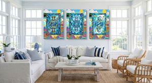 Sea Life Playing Card Art - King Queen Jack 3 Piece gallery-wrap canvas in a room