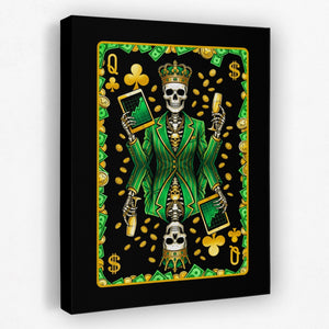 Skeleton Money Queen of Clubs Card