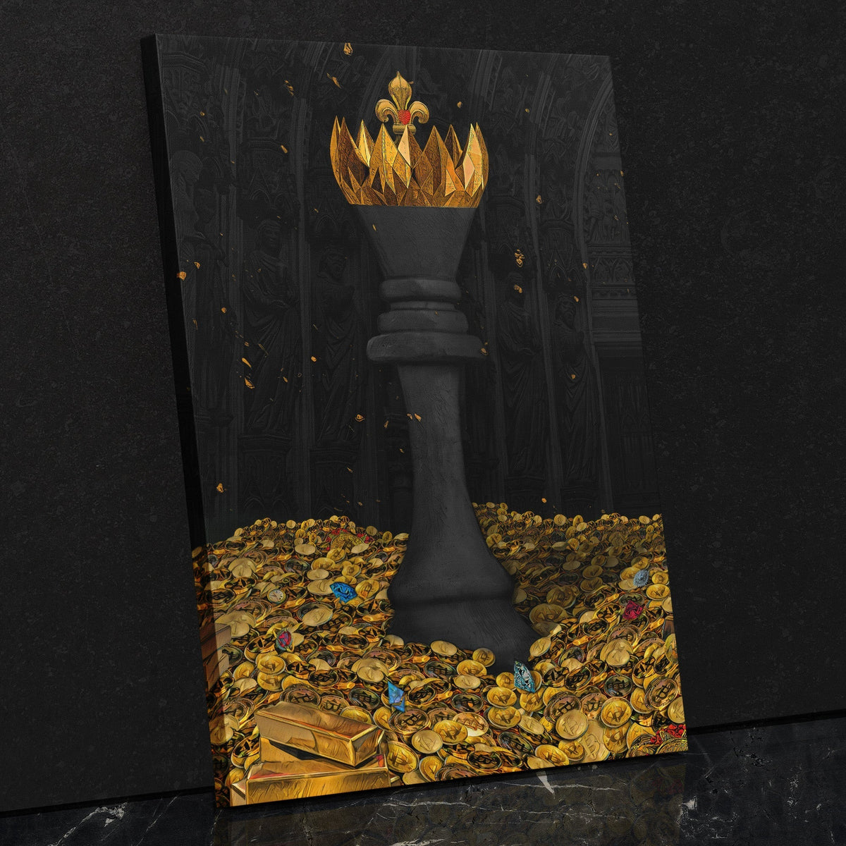 Black Bitcoin Chess King - Thedopeart Canvas