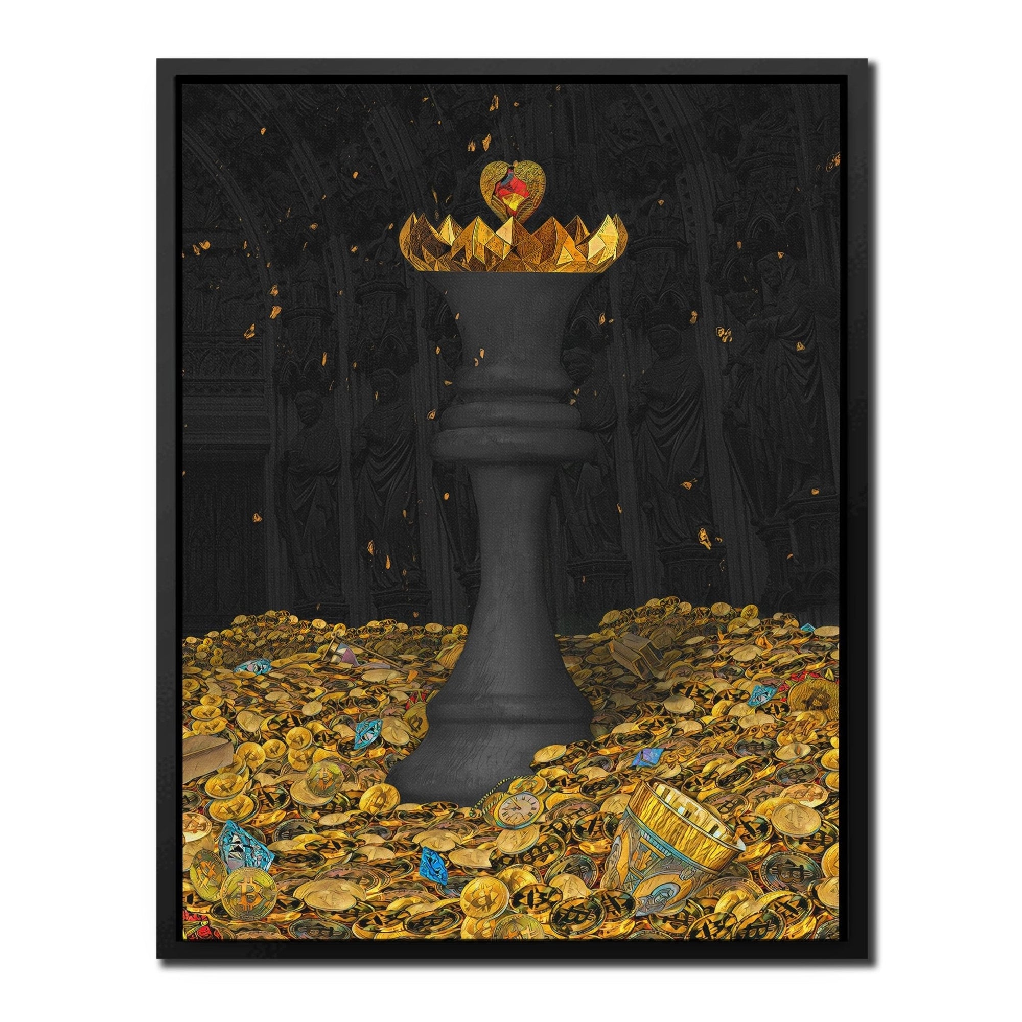 Black Bitcoin Chess Queen - Thedopeart Canvas