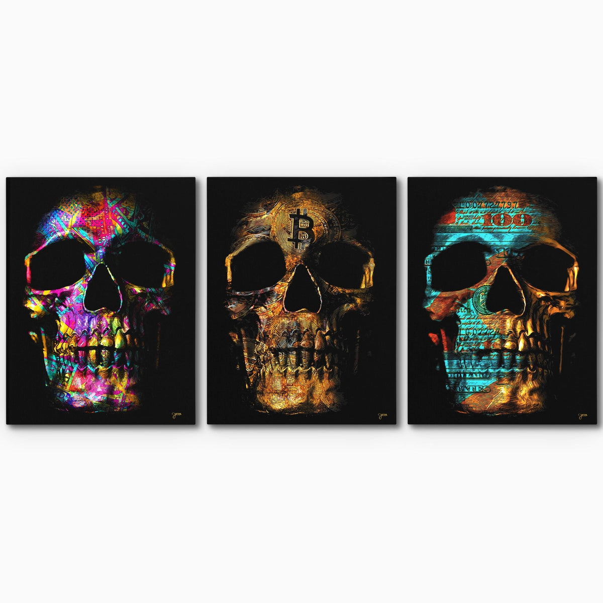 Money $kulls 3 Piece Set - Thedopeart Canvas