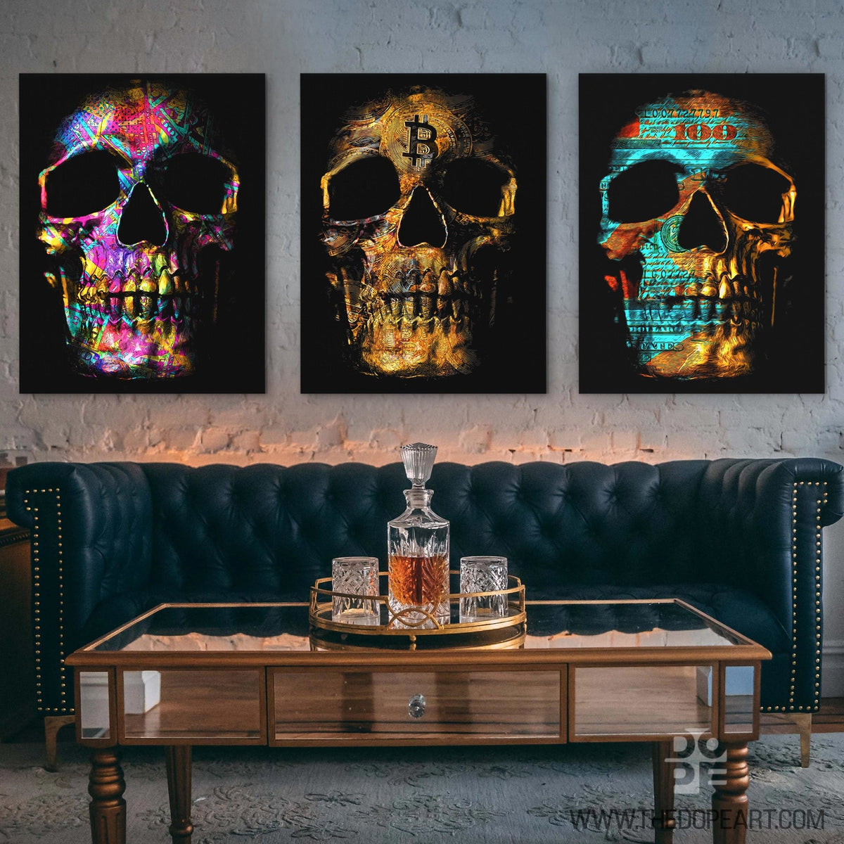 Money $kulls 3 Piece Set - Thedopeart Canvas