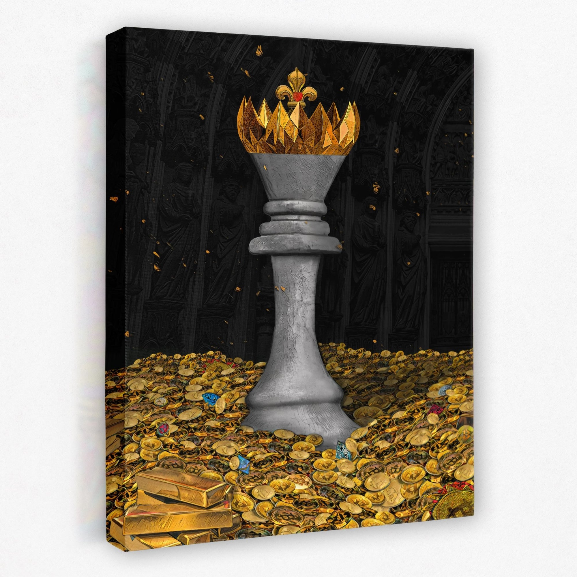 White Bitcoin Chess King - Thedopeart Canvas