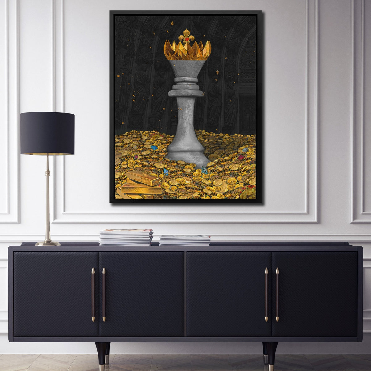 White Bitcoin Chess King - Thedopeart Canvas