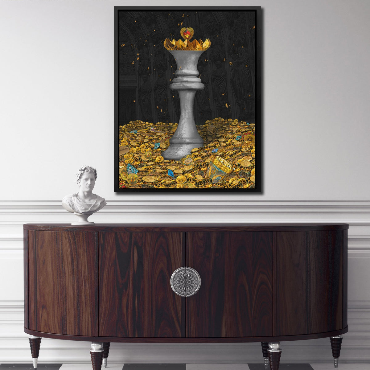 White Bitcoin Chess Queen - Thedopeart Canvas