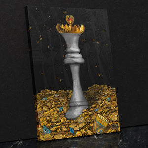 White Bitcoin Chess Queen - Thedopeart Canvas