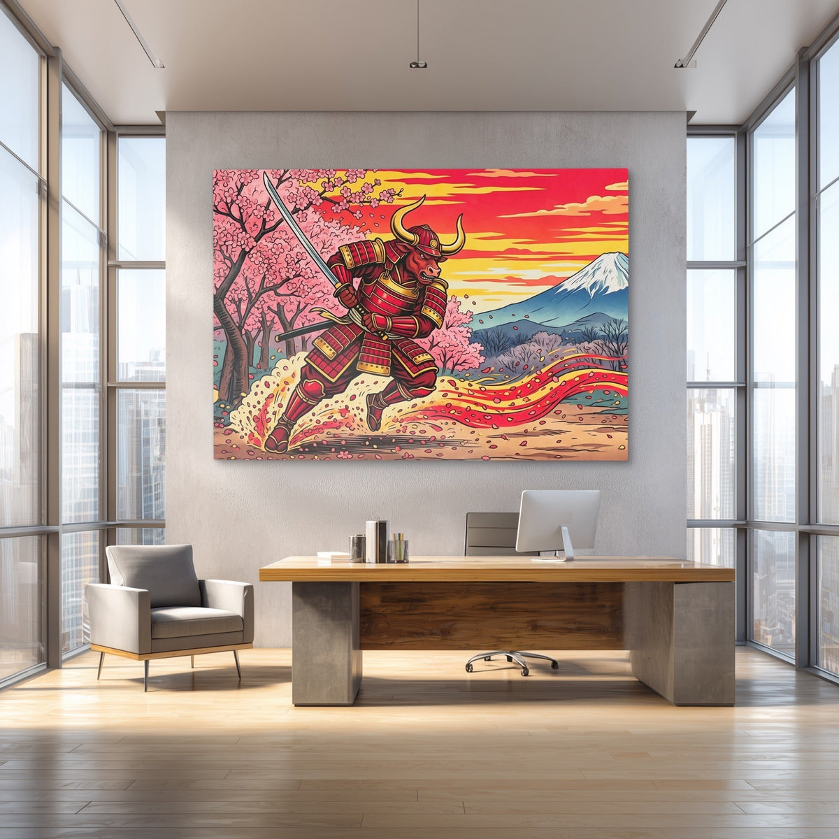 Bull Samurai Charging - Thedopeart