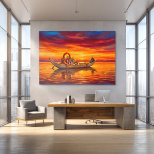 Ceremonial Boat Sunset - Thedopeart