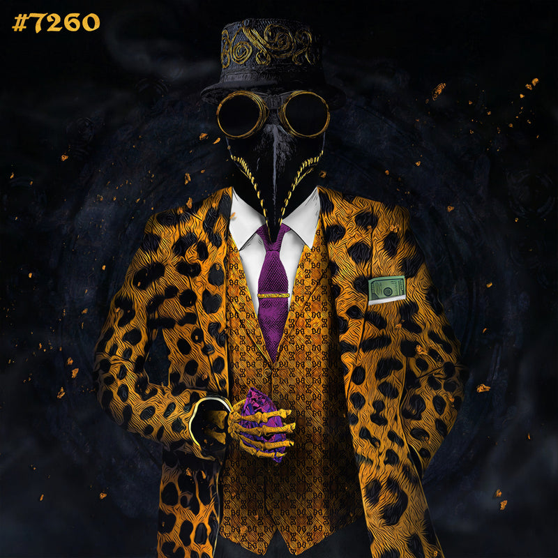 Eternal Royals NFT artwork of a masked royal figure in a gold patterned suit