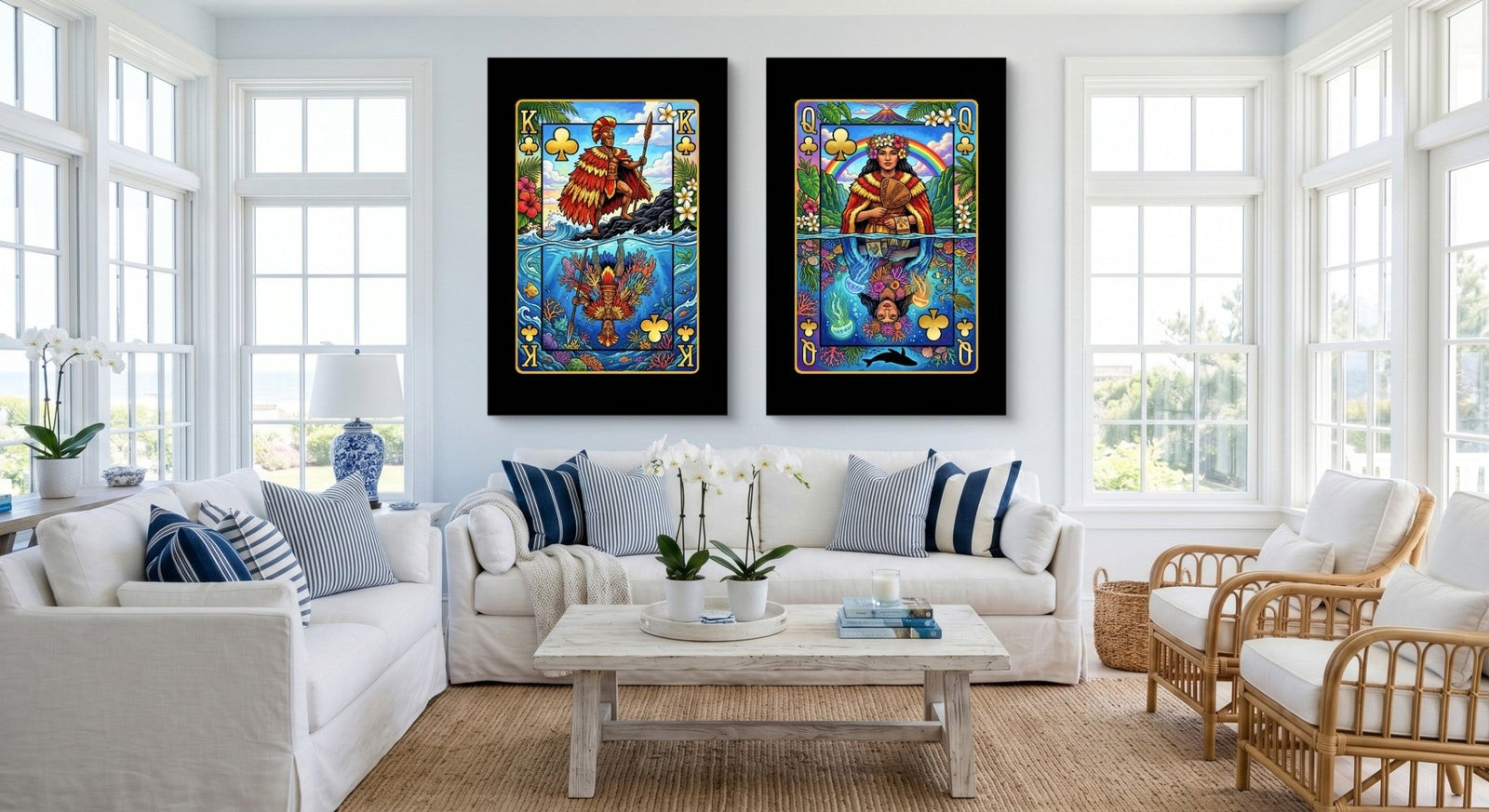 Hawaiian Playing Card Art - King & Queen 2 Piece Set - Thedopeart