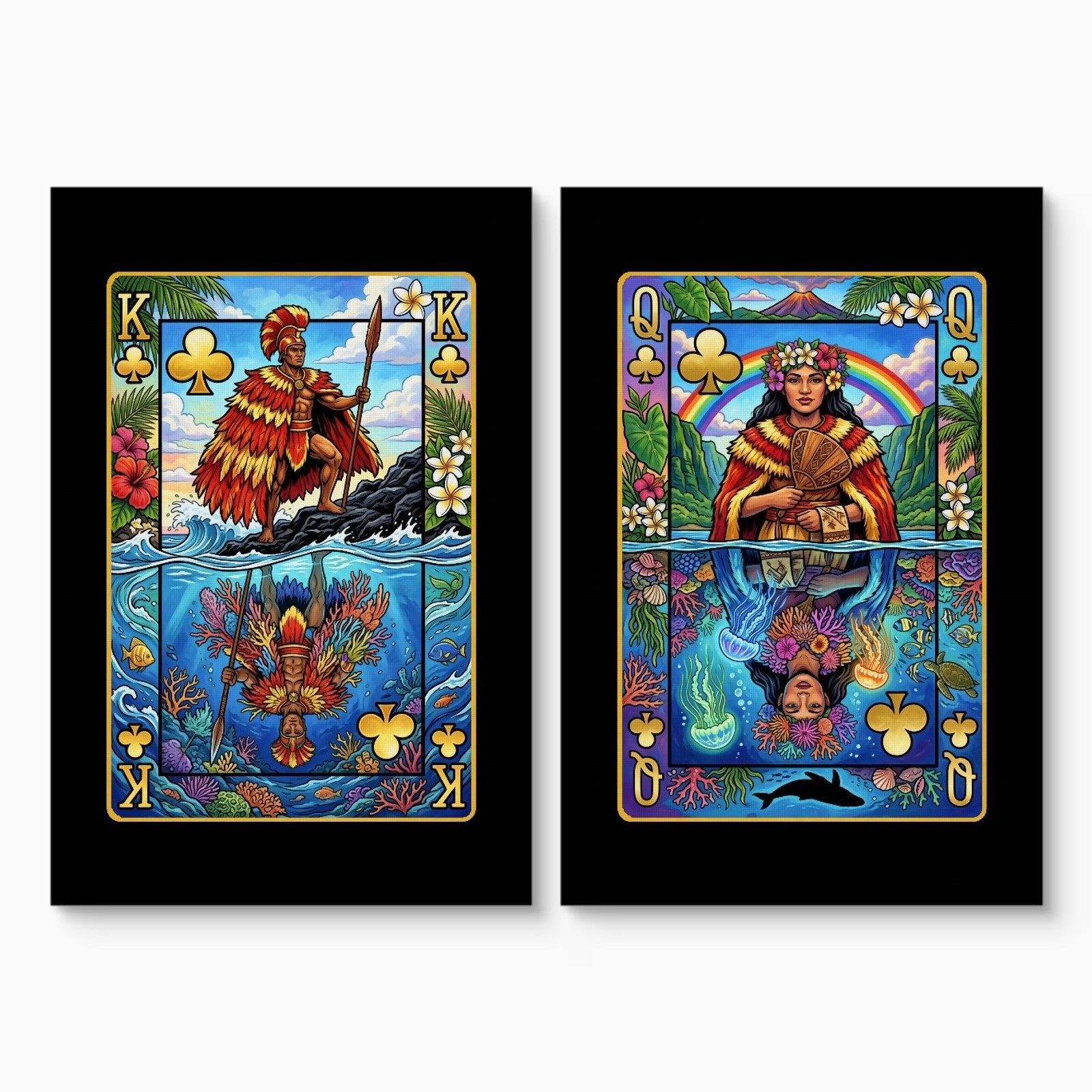 Hawaiian Playing Card Art - King & Queen 2 Piece Set - Thedopeart