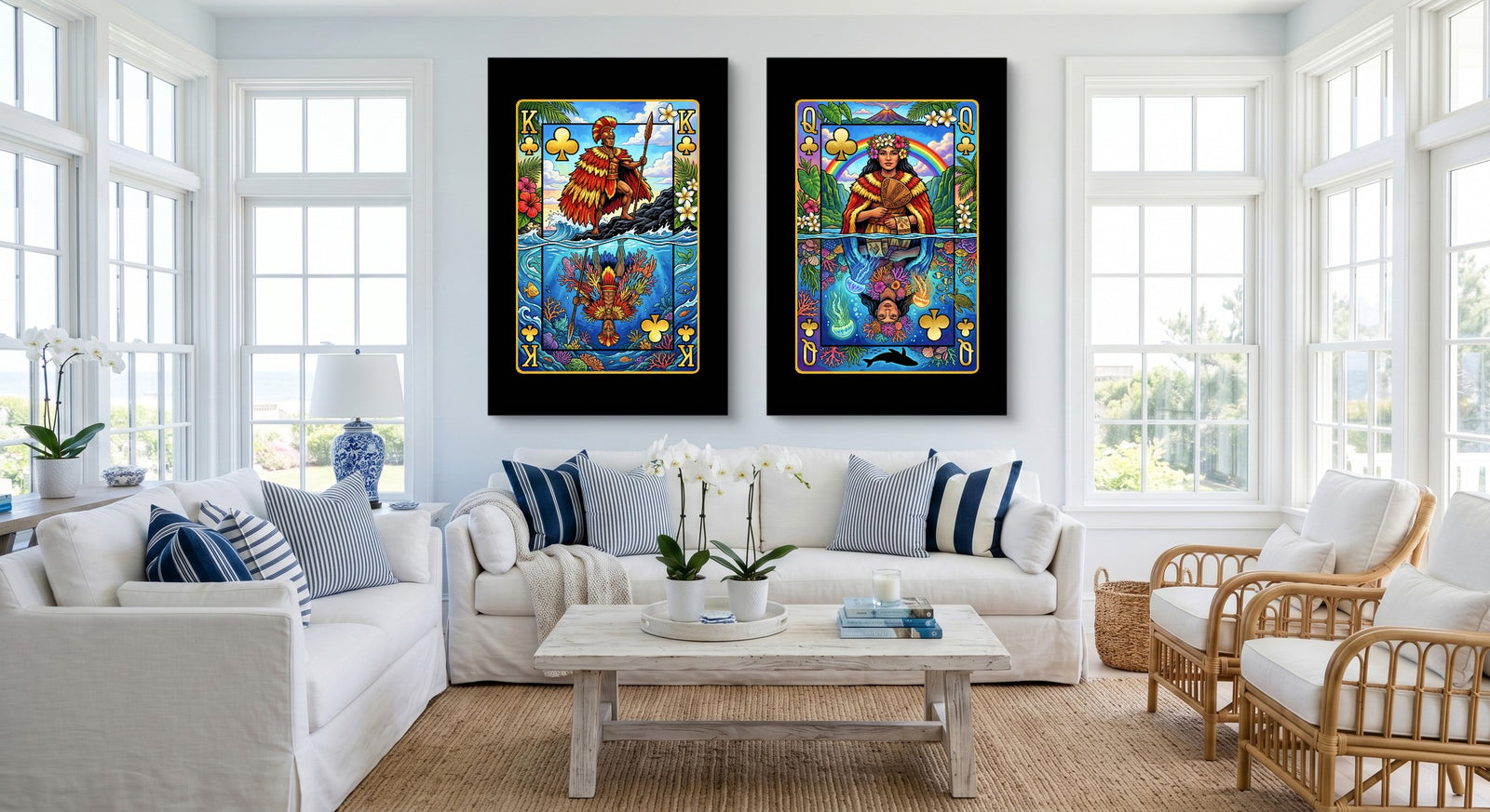 Hawaiian Playing Card Art - King & Queen 2 Piece Set canvas set on white