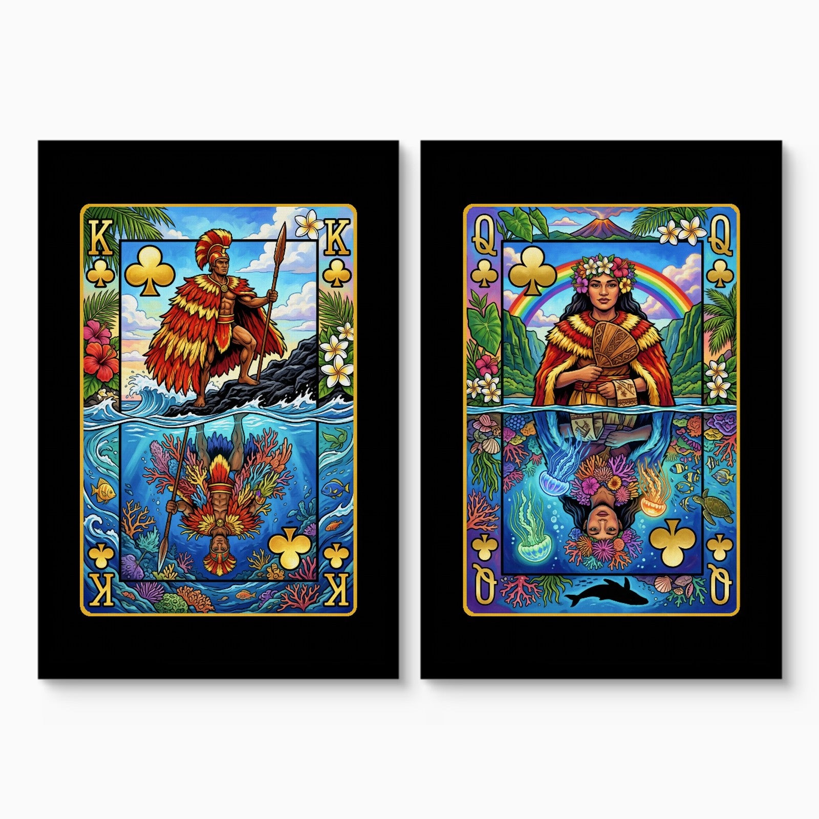 Hawaiian Playing Card Art - King & Queen 2 Piece Set canvas set on white