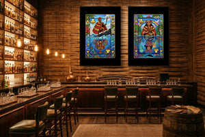 Hawaiian Playing Card Art - King & Queen 2 Piece Set black-framed canvas in a room