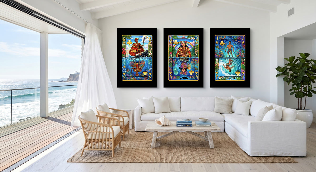 Hawaiian Playing Card Art - King Queen Jack 3 Piece gallery-wrap canvas in a room
