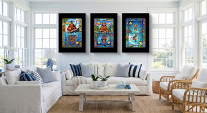 Hawaiian Playing Card Art - King Queen Jack 3 Piece black-framed canvas in a room
