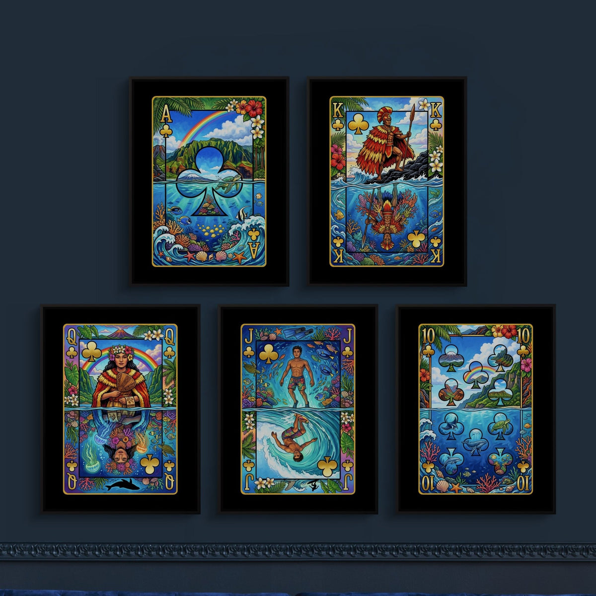 Hawaiian Playing Card Wall Art - 5 Piece Poker Set - Thedopeart