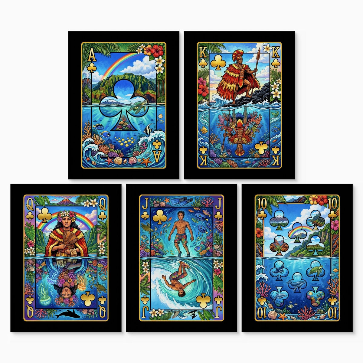 Hawaiian Playing Card Wall Art - 5 Piece Poker Set - Thedopeart