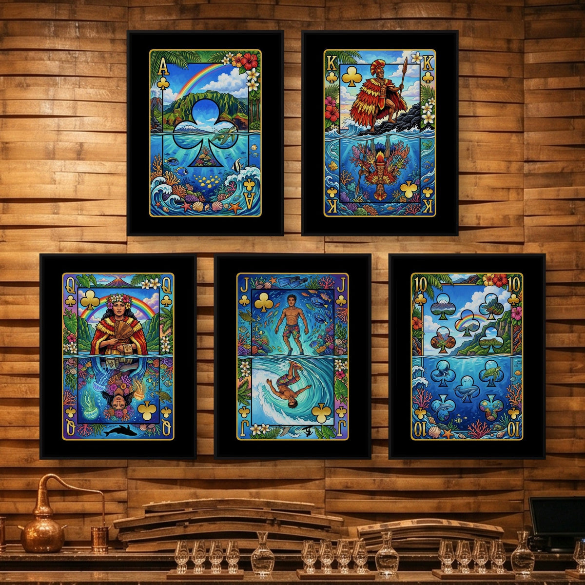 Hawaiian Playing Card Wall Art - 5 Piece Poker Set - Thedopeart