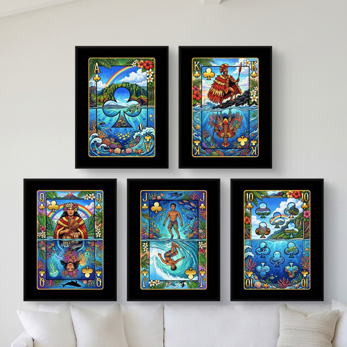 Hawaiian Playing Card Wall Art - 5 Piece Poker Set - Thedopeart