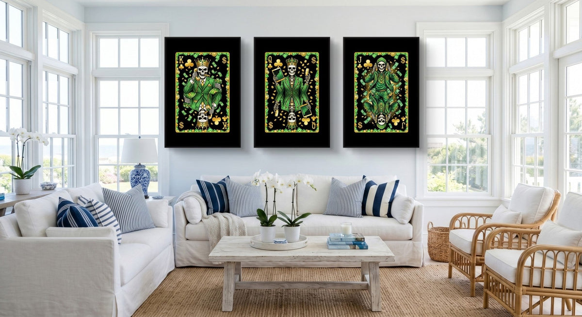 Money Skull Playing Card Art - King Queen Jack Set - Thedopeart
