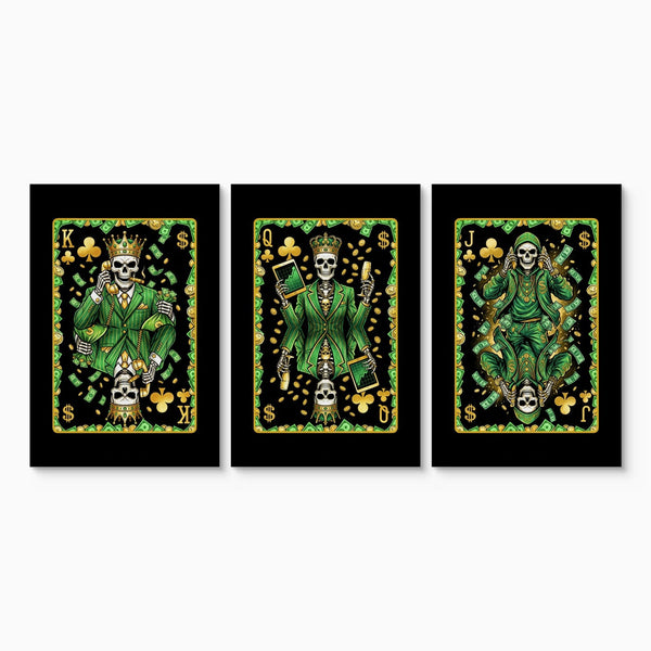 Money Skull Playing Card Art - King Queen Jack Set