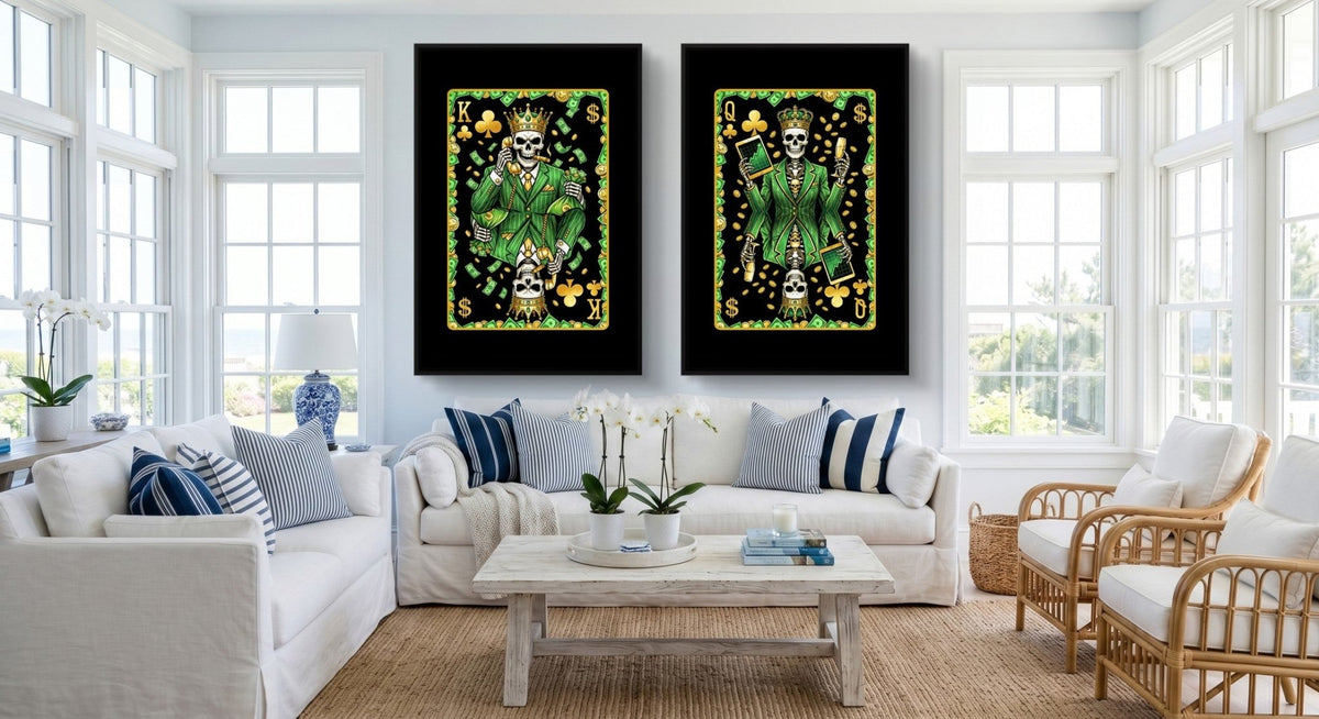 Money Skull Playing Card Art - King & Queen Set - Thedopeart
