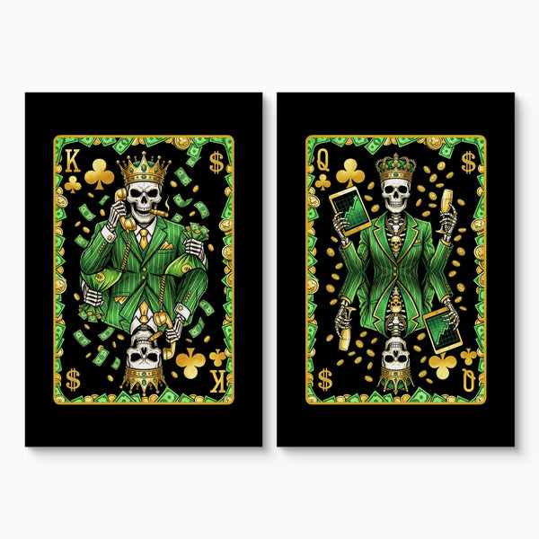 Money Skull Playing Card Art - King & Queen Set