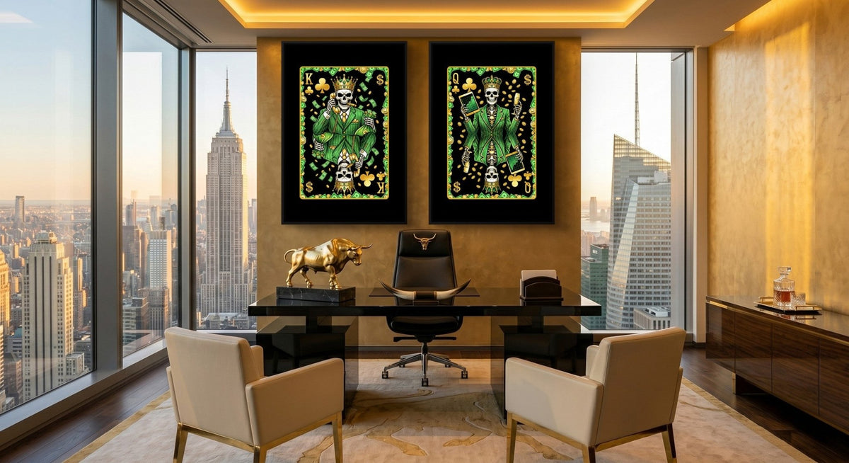 Money Skull Playing Card Art - King & Queen Set - Thedopeart