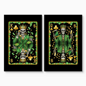 Money Skull Playing Card Art - King & Queen Set canvas set on white