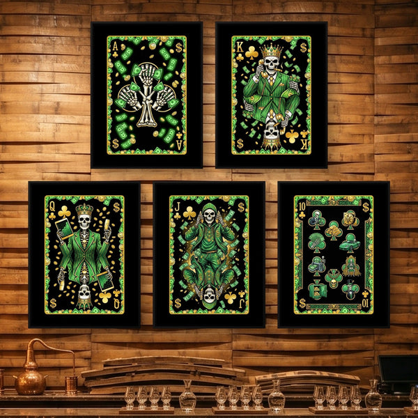 Money Skull Playing Card Wall Art - 5 Piece Set - Thedopeart