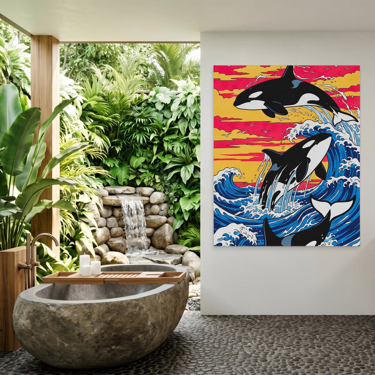 Orca Sunset Waves