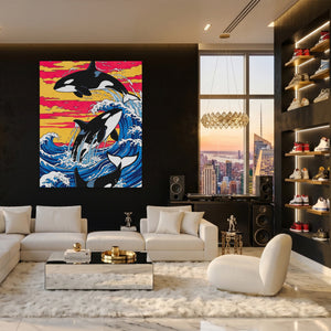 Orca Sunset Waves