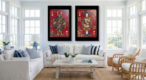 Samurai Playing Card Art - King & Queen 2 Piece Set gallery-wrap canvas in a room
