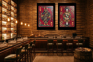 Samurai Playing Card Art - King & Queen 2 Piece Set gallery-wrap canvas in a room