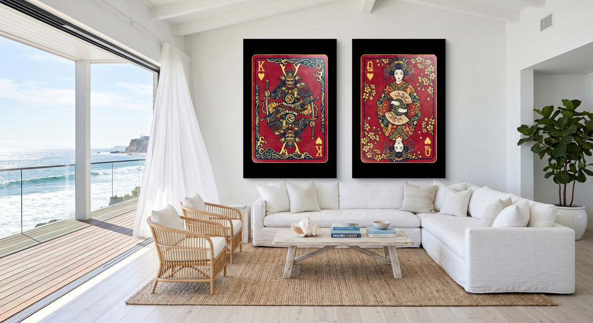 Samurai Playing Card Art - King & Queen 2 Piece Set gallery-wrap canvas in a room