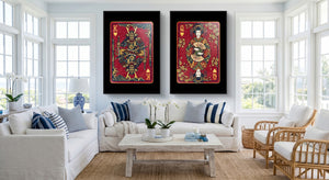 Samurai Playing Card Art - King & Queen 2 Piece Set black-framed canvas in a room