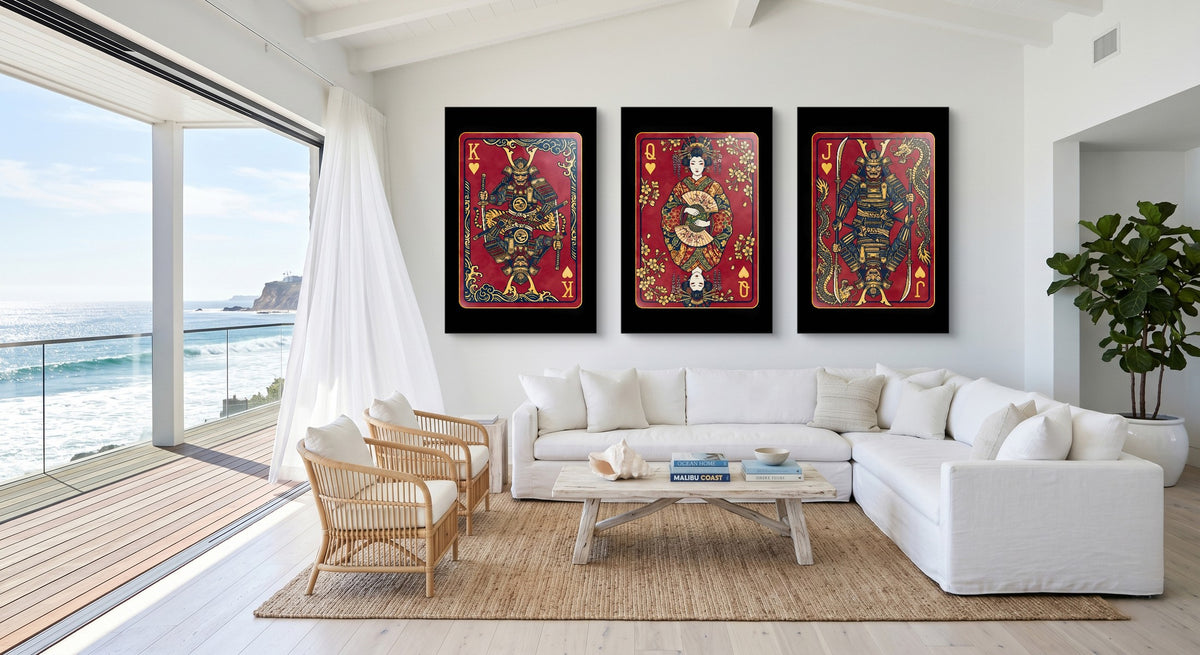 Samurai Playing Card Art - King Queen Jack Set gallery-wrap canvas in a room
