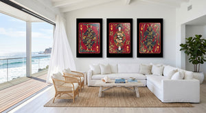 Samurai Playing Card Art - King Queen Jack Set gallery-wrap canvas in a room