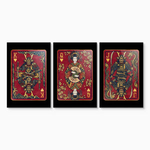 Samurai Playing Card Art - King Queen Jack Set canvas set on white
