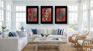 Samurai Playing Card Art - King Queen Jack Set black-framed canvas in a room