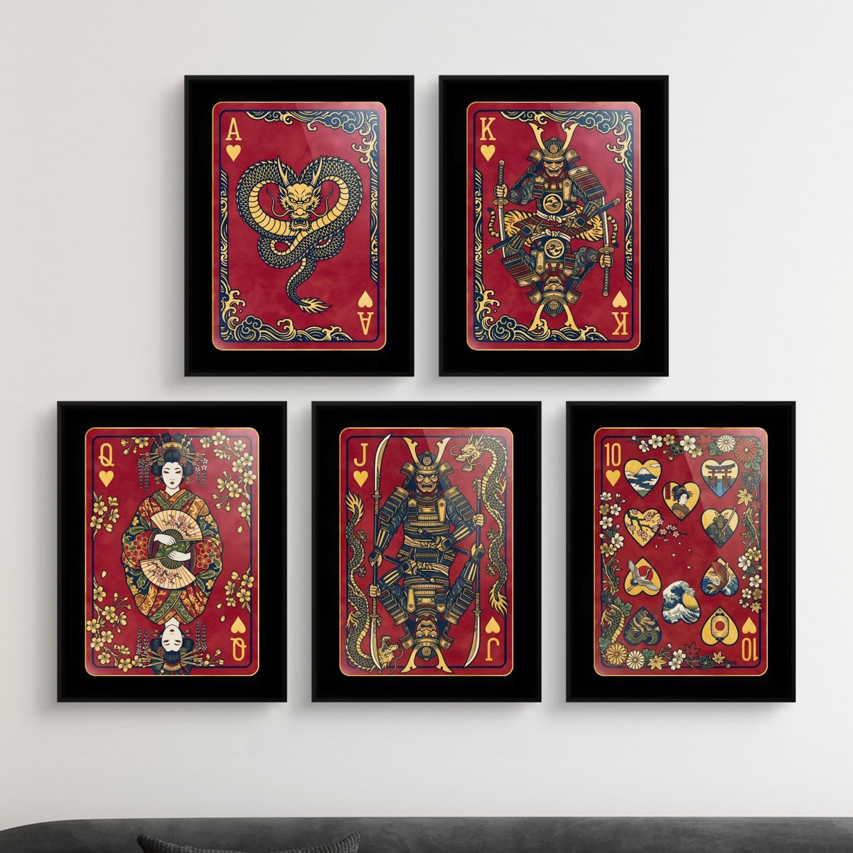 Samurai Playing Card Wall Art - 5 Piece Poker Set - Thedopeart